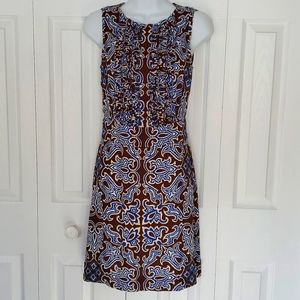 Tory Burch | 100% Silk Brown with Blue Printed Design Dress Sz 2